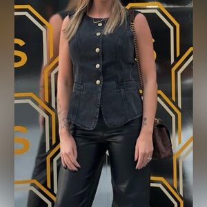 Women's Black Denim Button-Up Blouse